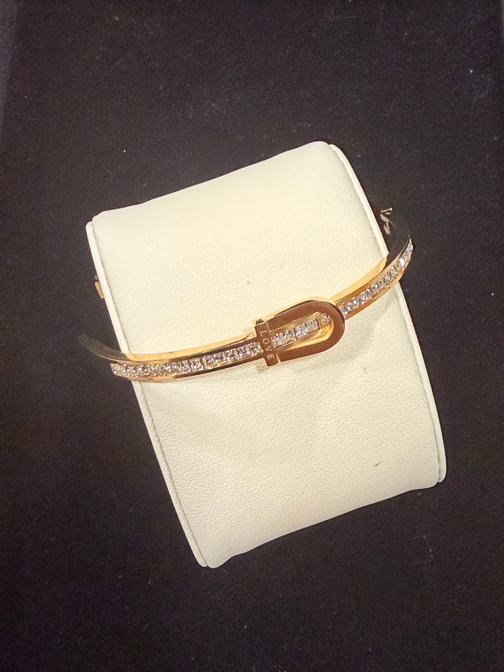 Gold Tone Crystal Buckle Bangle Bracelet